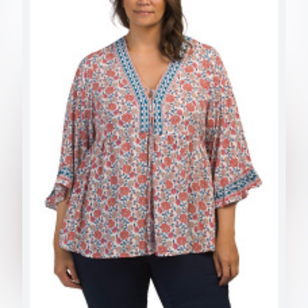 New with Tags, Cynthia Rowley Floral Blouse, Bohemian Style, Size 2X